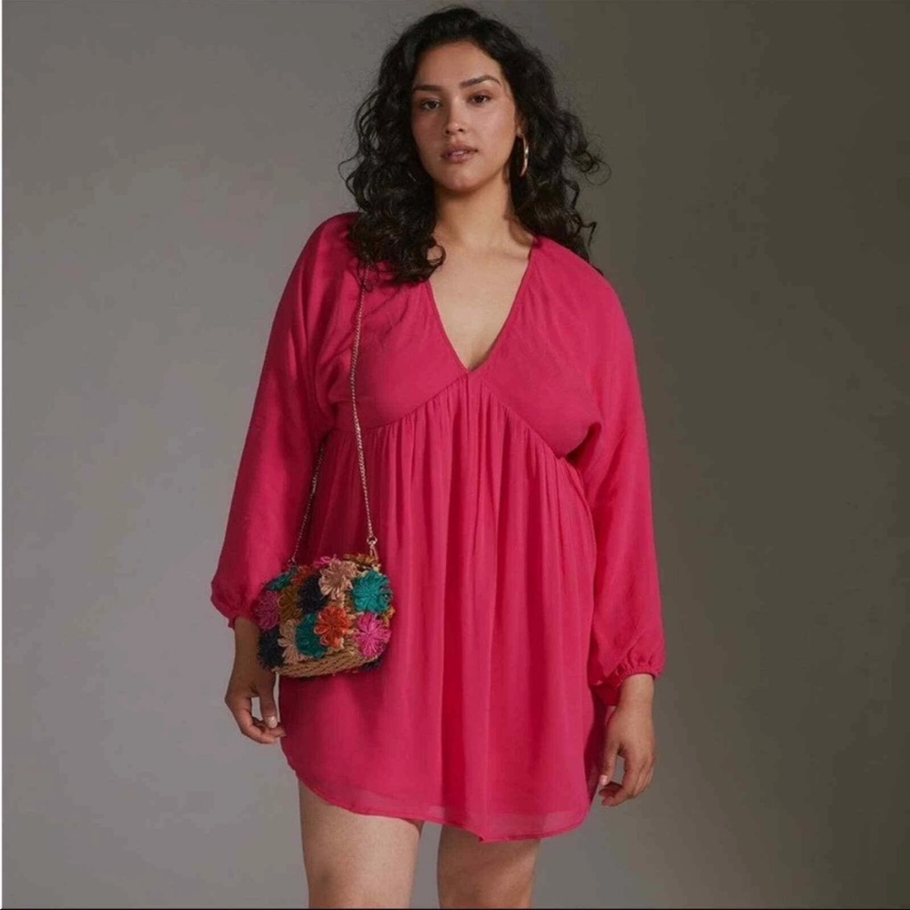 NWT Anthropologie Let Me Be Sheer Flowy Mini Dress Pink Long Sleeve Womens Small
